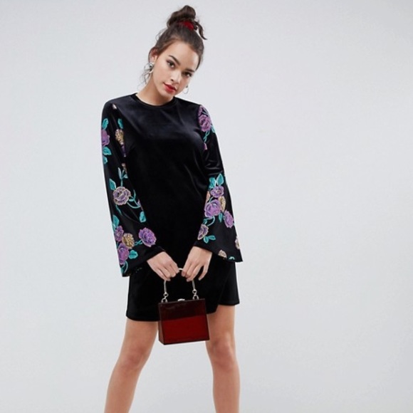 ASOS DESIGN velvet sweat dress puff sleeve - Picture 5 of 6